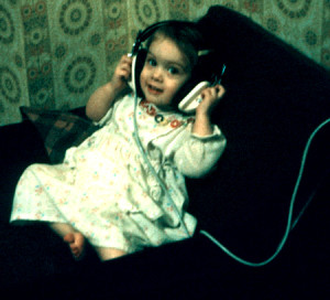 Wee me with headphones